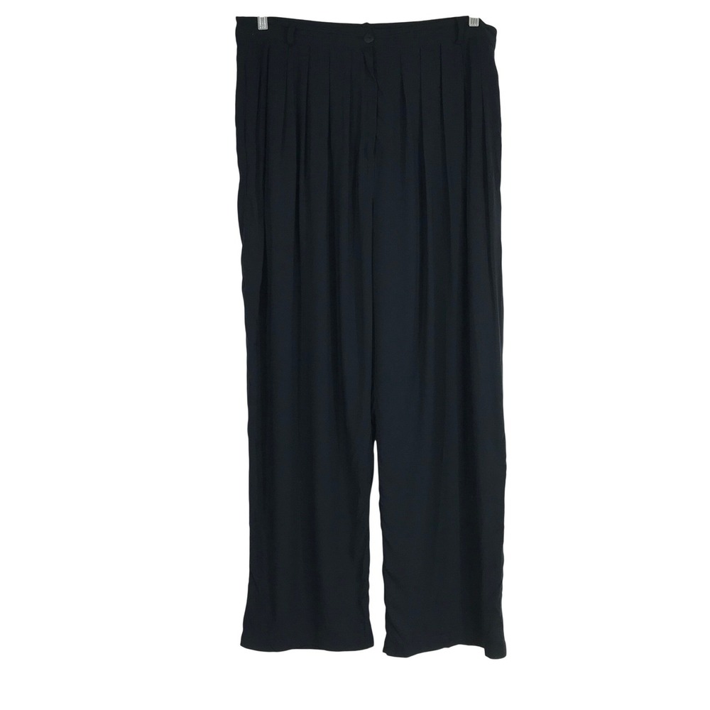 Na Nin Black Rayon Pleated Wide Leg Trousers Pants Womens XXL Made in USA